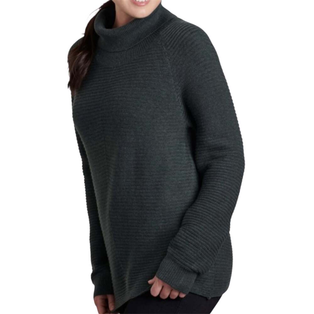 Kuhl Solace Sweater Cowl Neck Horizontal Ribbed Raglan Heathered Knit Gray S